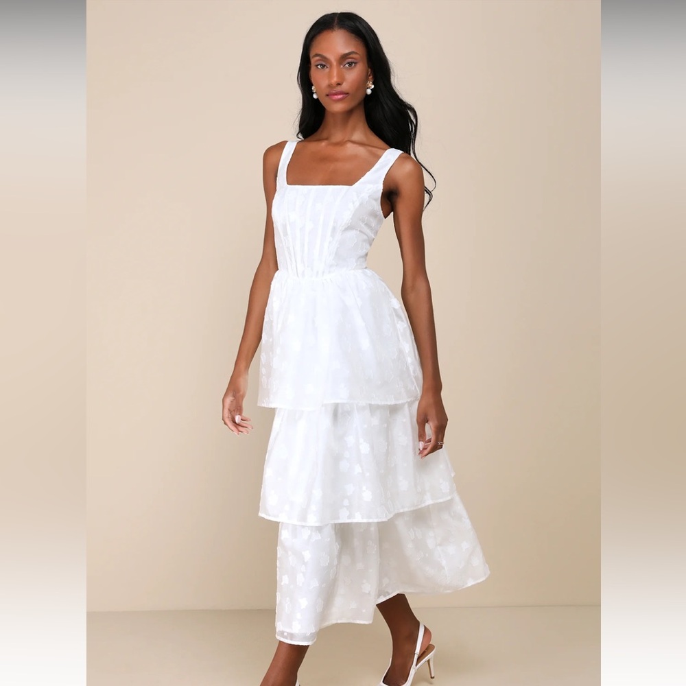 Lulu's White Tiered Midi Dress